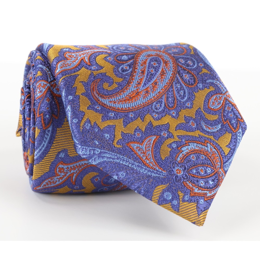Ted Baker Paisley Necktie Tie Blue Gold Orange Silk Blend Preppy Formal